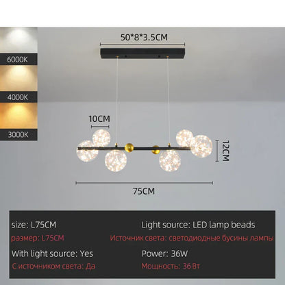 DecorBites™ LED Glass Bulb Pendant Light: Modern Round Design, Gold/Black, Gypsophila String