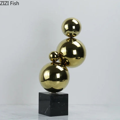 DecorBites™ Golden Balls Geometric Metal Sculpture Room Desk Decoration Ornaments