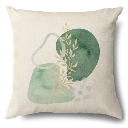 DecorBites™ Green Leaves Decorative Pillow Case - Simple Style Cotton Linen Sofa Cushion Cover