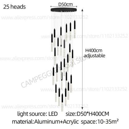 DecorBites™ Cylindrical Chandelier: Modern Nordic Indoor Lighting for Living Room, Staircase & Ceiling