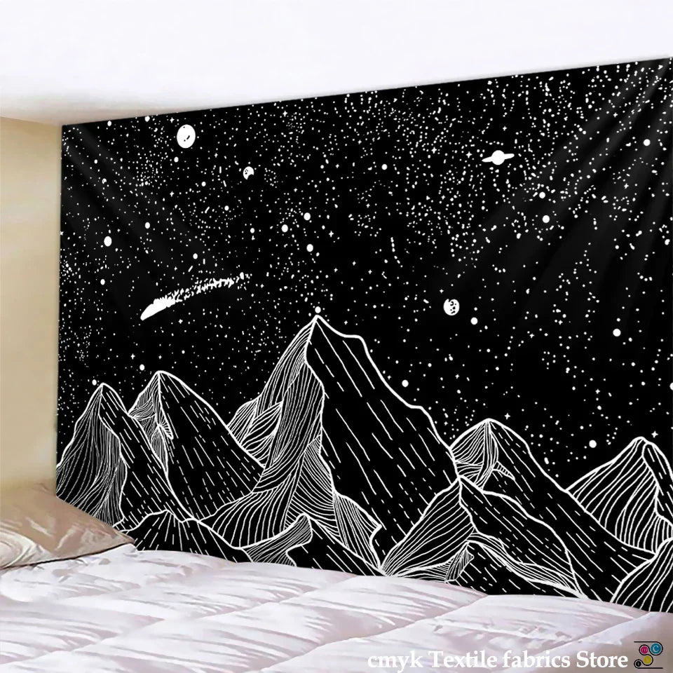 DecorBites™ Black & White Stars Mandala Tapestry - Home Decor
