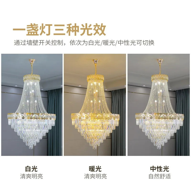 DecorBites™ Crystal Chandelier Villa Living Room Modern Light Luxury Hotel Lobby Elegant Staircase