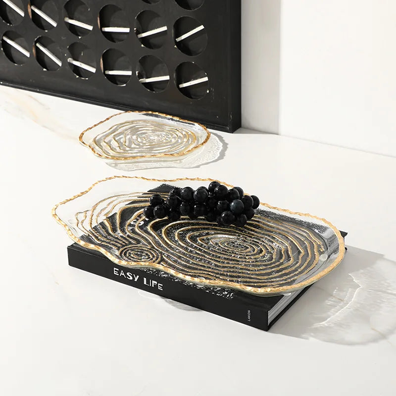 ™ Gold Foil Glass Tray Geometric Fruit Plate Home Decor Accessory