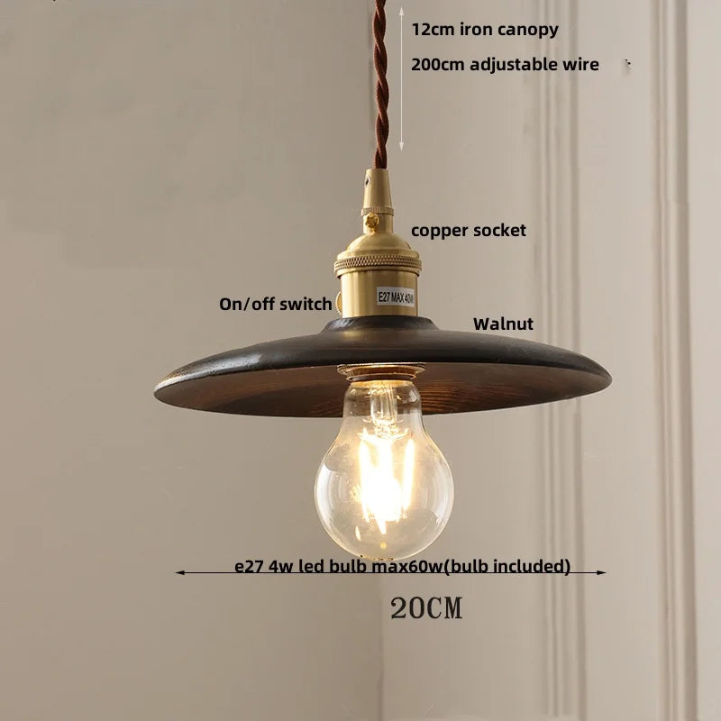 DecorBites™ LED Hanging Lamp Copper Walnut Wood Pendant Light