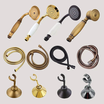 DecorBites™ Antique Gold Handheld Shower Head with Holder and Plumbing Hose