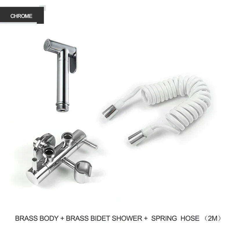 DecorBites™ Brass Bidet Shower Head with Double Outlet Angle Valve