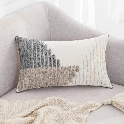 DecorBites™ Boho Tufted Embroidered Cotton Canvas Cushion Cover Grey Beige Tassel Pillowcase