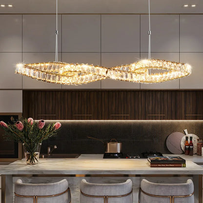 DecorBites™ Gold Metal Crystal Pendant Light Luxury Dimmable LED Hanging Lamp
