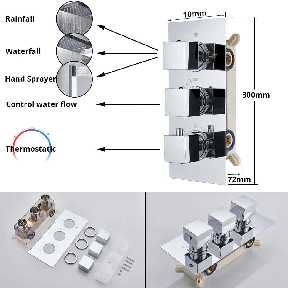 DecorBites™ LED Thermostatic Shower Faucet Chrome Rain Bath Mixer Tap