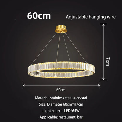 DecorBites™ Gold Crystal Round Ring Chandeliers with LED Pendant Light for Ceiling Lighting