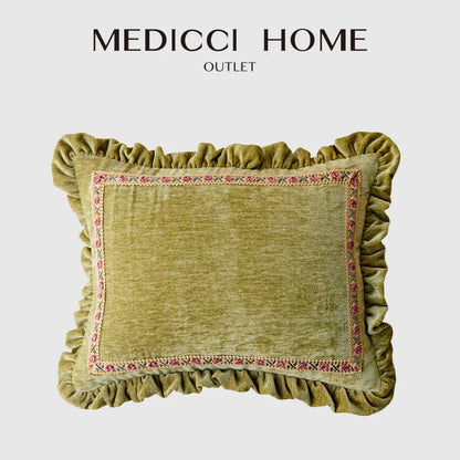 ™ Luxe Chenille Ruffled Green Lumbar Pillow Cover 35x45