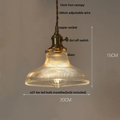 DecorBites™ Amber Glass LED Pendant Lamp Walnut Wood Copper Hanging Light