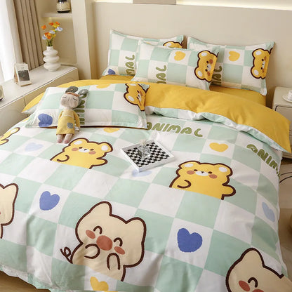 DecorBites™ Cartoon Lattice Floral Geometric Pattern Bedding Set