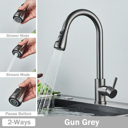 DecorBites™ Brushed Nickel Pull Out Kitchen Faucet with Flexible Stream Sprayer Head
