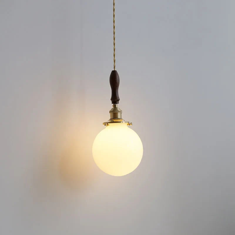 DecorBites™ Glabe LED Pendant Lamp Walnut Wood Copper Modern Hanging Light Fixture