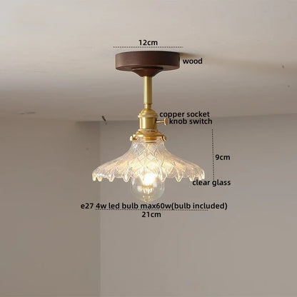 DecorBites™ Green Glass LED Ceiling Lights: Modern Copper Wood Indoor Lamp