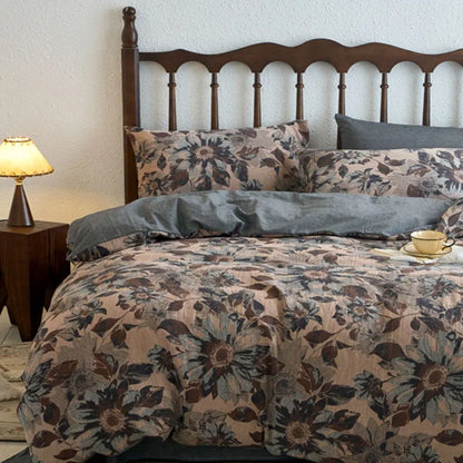 DecorBites™ 100% Cotton Double-Layer Floral Jacquard Duvet Cover Set