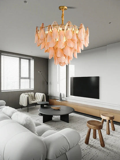 DecorBites™ Amber Glass Chandelier: Dimmable Luxury Light Fixture for Living Room Hall