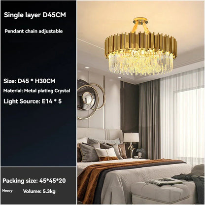 DecorBites™ Crystal Gold Chandelier LED Ceiling Pendant for Living Room Bedroom Kitchen Island