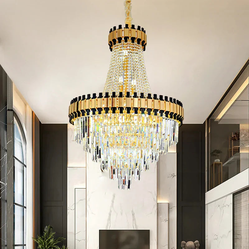 DecorBites™ Crystal Chandelier for Duplex Villa Living Room with Intelligent Dimming