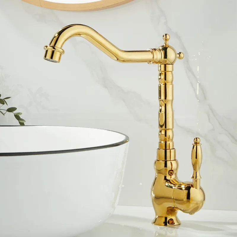 ™ Gold Basin Faucet Single Handle Bathroom Sink Tap Hot Cold Mixer Tap