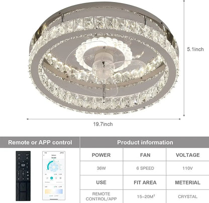 DecorBites™ Crystal LED Ceiling Fan with Remote Control Flush Mount Profile