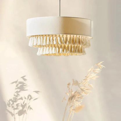 DecorBites™ Creamy Bohemian Wabi Sabi Fabric Chandelier for Creative Bedroom and Dining Room