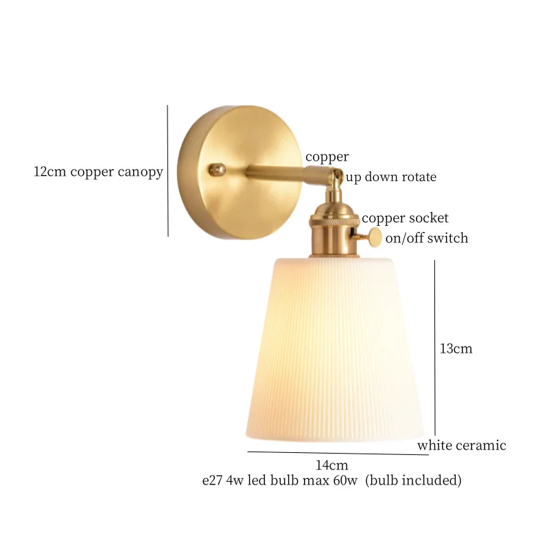 DecorBites™ Ceramic LED Wall Light Striped White Modern Nordic Pull Chain Mirror Lamp