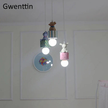 DecorBites™ Kids Animal Pendant Lamp: Rabbit Lion Cat LED Ceiling Light Fixture