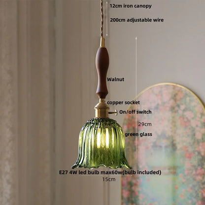 DecorBites™ Acrylic LED Pendant Light: Copper Walnut Wood Flower Hang Lamp
