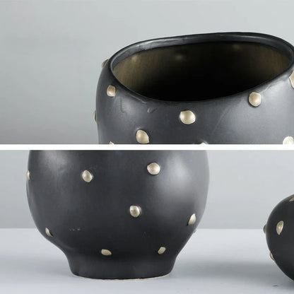 DecorBites™ Black Resin Flower Pot Gold Accent Vase for Chic Home Decor