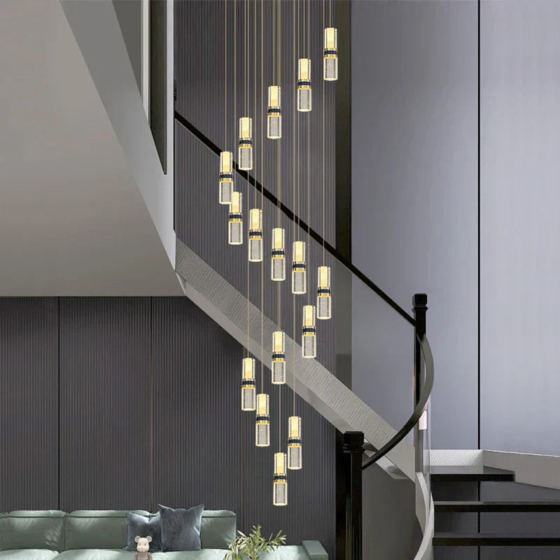 DecorBites™ Crystal Columnar Chandelier Stair Lamp Household Bubble Living Room Restaurant Bar Villa Lightning
