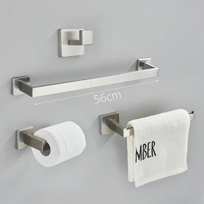 DecorBites™ Brushed Nickel Bathroom Hardware Set: Robe Hook, Towel Rail, Bar Rack, Shelf, Tissue Holder