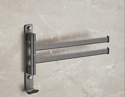 DecorBites™ Gray Aluminum Swivel Towel Hanger: Wall Mounted Folding Bathroom Towel Bar
