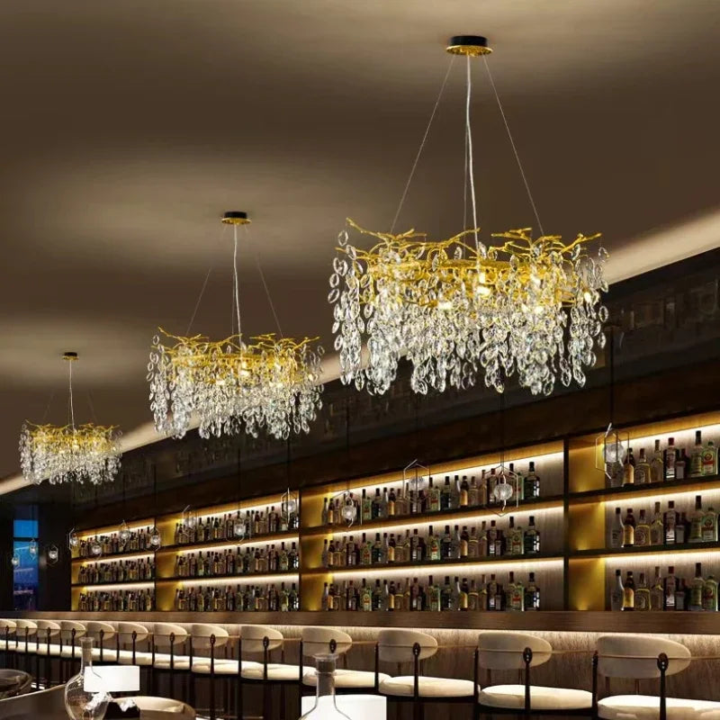 ™ Golden Crystal Tree Ceiling Chandelier, Luxury Aluminum Art Fixture