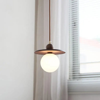 DecorBites™ Glass LED Pendant Lamp Walnut Wood Brass Hanging Lights
