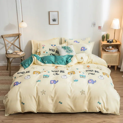 DecorBites™ Cartoon Print Bedding Set - Queen/King Size Duvet Cover, Sheets, Pillowcases