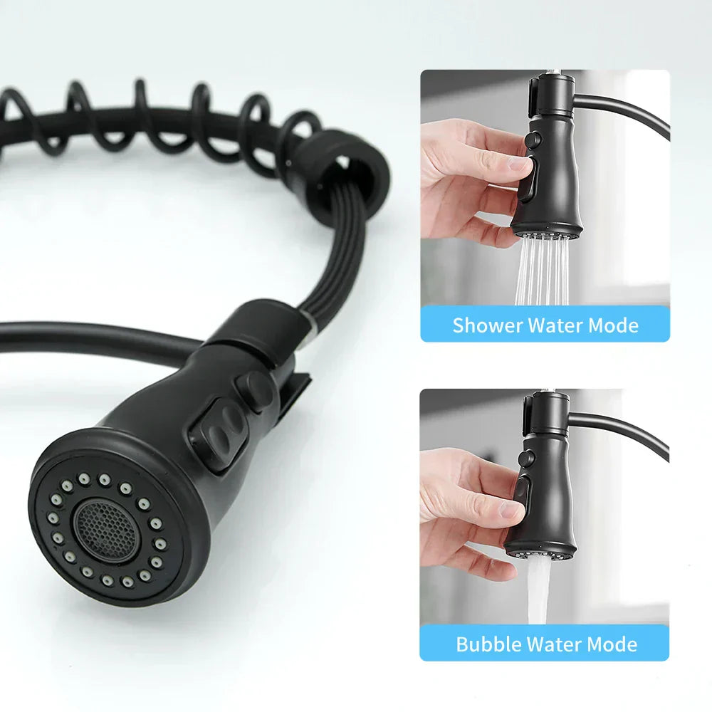 DecorBites™ Black Spring Spout Kitchen Faucet Single Lever Pull Out Mixer Tap