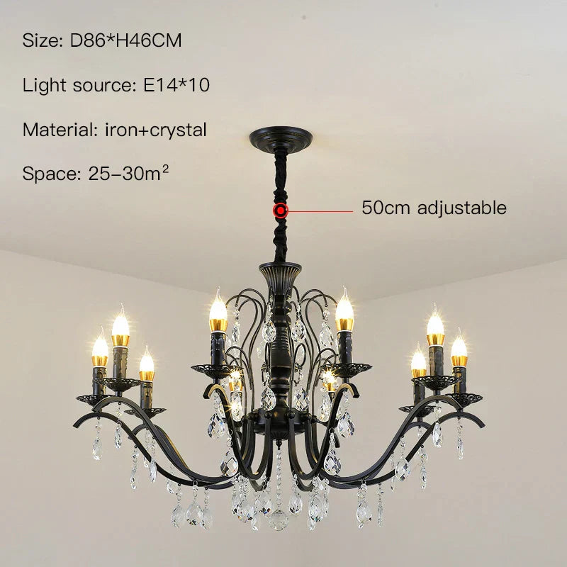 DecorBites™ Black Wrought Iron Crystal Chandelier for Living & Dining Room - Elegance meets Style