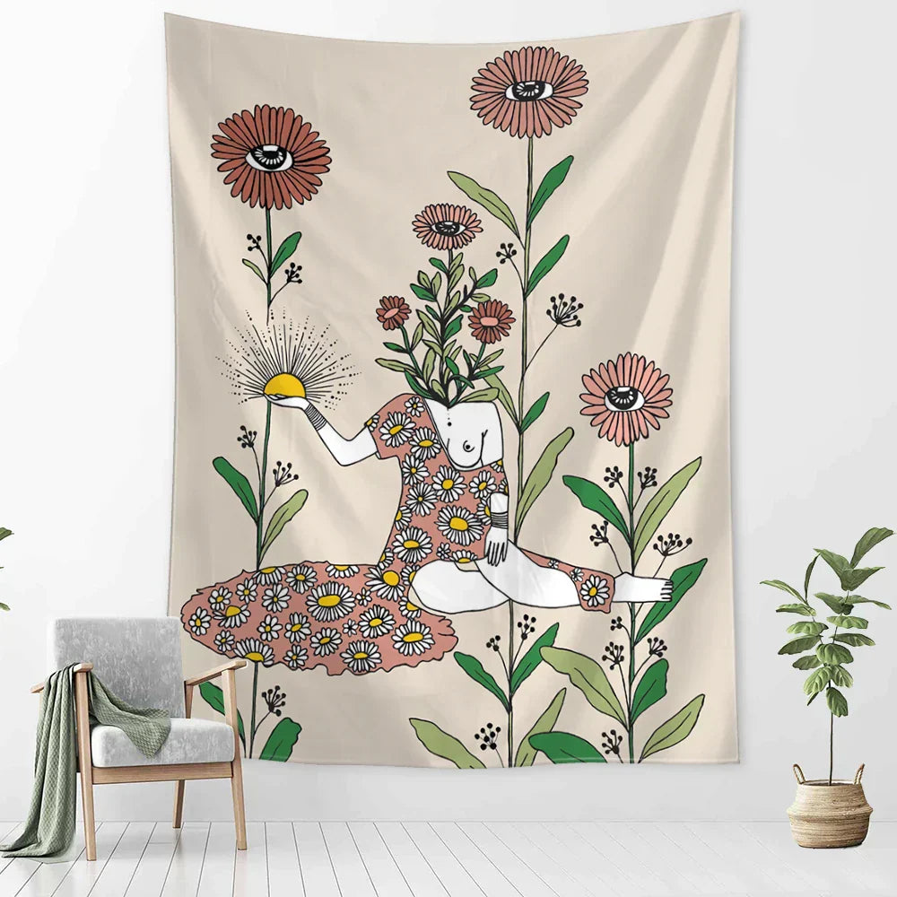DecorBites™ Botanical Girl Tarot Astrology Tapestry Wall Hanging for Boho Wicca Aesthetic Decor