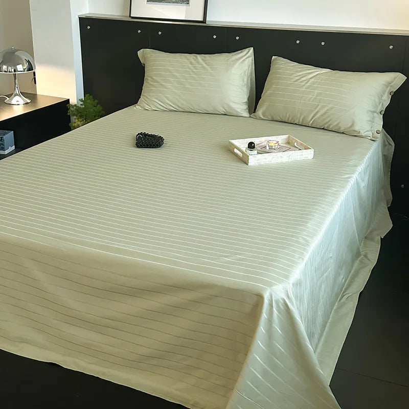 DecorBites™ Luxe Cotton Satin Stripe Bed Sheet Set with 2 Pillowcase