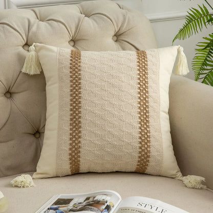 DecorBites™ Bohemian Style Fringed Throw Pillow Cover for Living Room Sofa