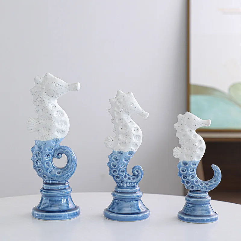DecorBites™ Cartoon Seahorse Ceramic Statue for Home Decoration