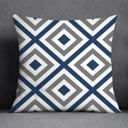 DecorBites™ Blue Geometric Floral Design Pillowcase - Modern Home Decor Cushion Cover