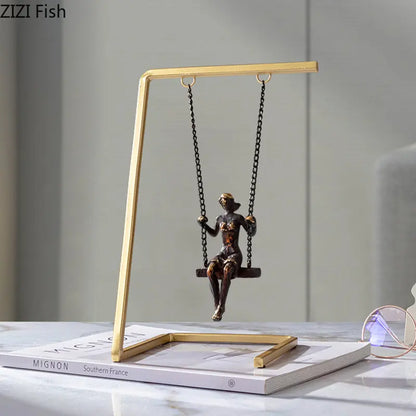 DecorBites™ Golden Swing Metal Sculpture Desk Ornament - Modern Home Decor