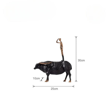 DecorBites™ Abstract Black Yak Golden Cow Sculpture Decorative Metal Figurine