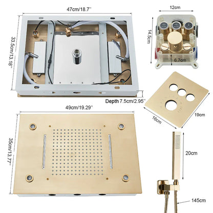 DecorBites™ Brushed Gold LED Rainfall Shower Set with Thermostatic Faucet
