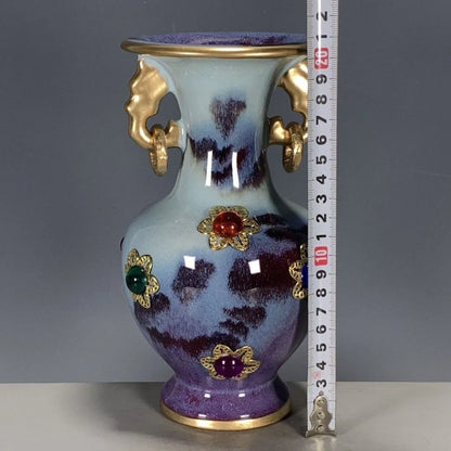 DecorBites™ Lu Qinzhai Jun Porcelain Gem-Inlaid Ring-Holding Bottle Ornaments