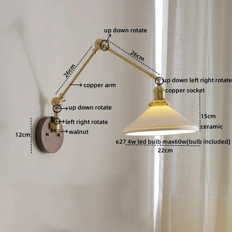 DecorBites™ Ceramic Copper LED Wall Light | Modern Bedside Lamp with Pull Chain Switch