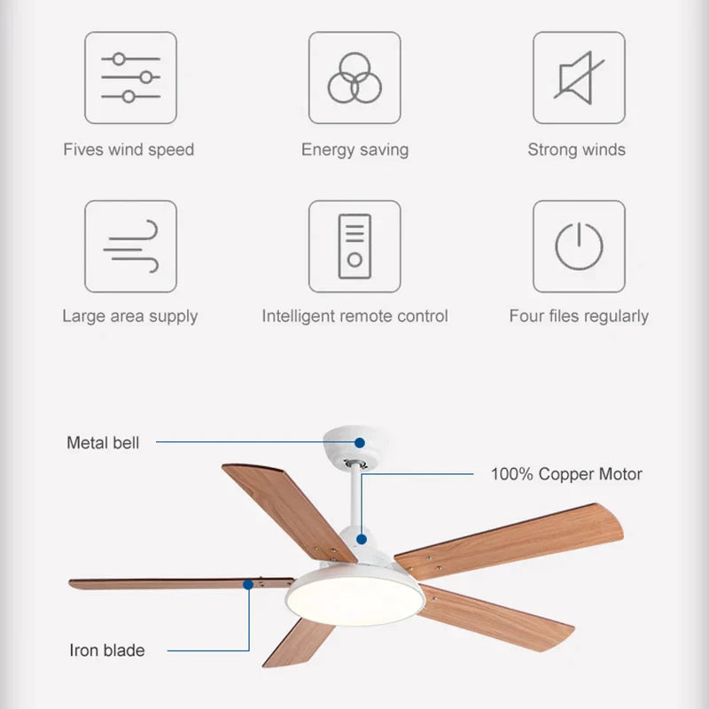 DecorBites™ 5-Blade Wooden Ceiling Fan Light with Remote Control and Adjustable Wind Speed